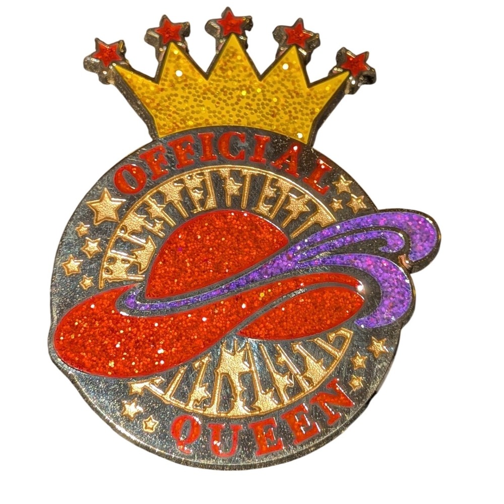 Red Hat Society Official Queen Enamel Pin Glitter Crown Gold‎ Tone 2011 RHS Logo
